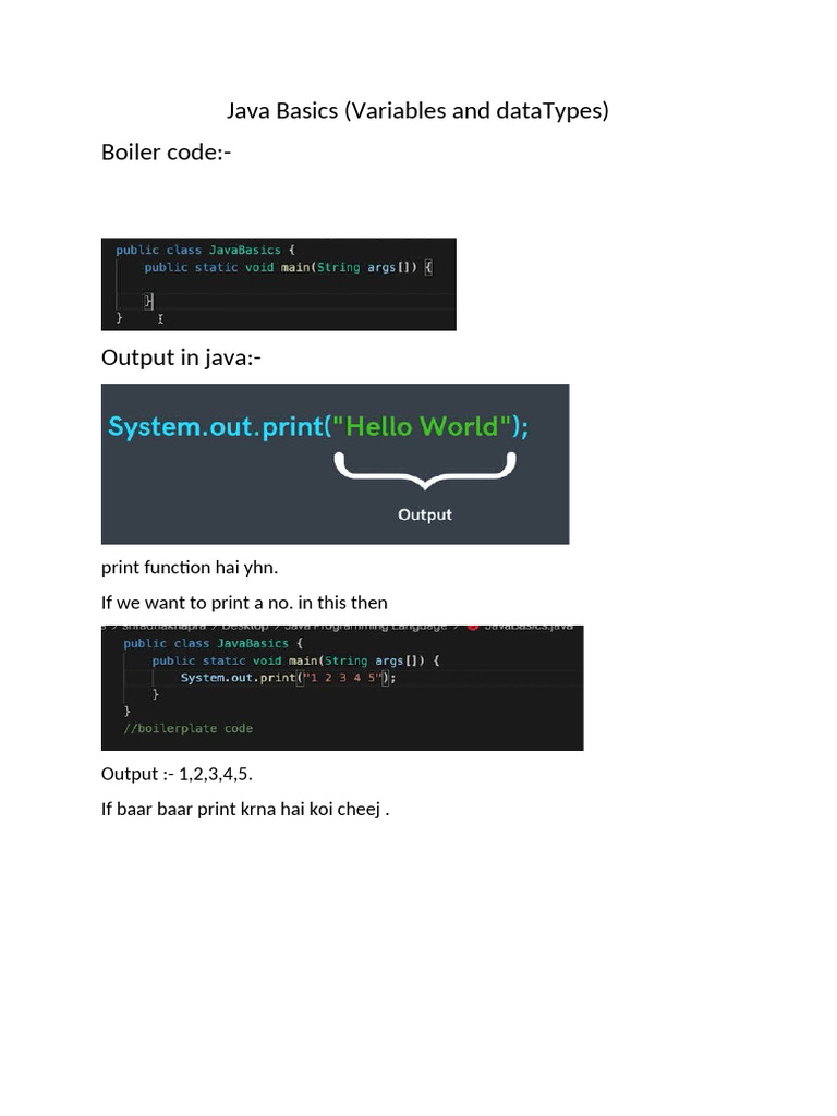 1) Java Basics (Variable and Datatypes) | PDF