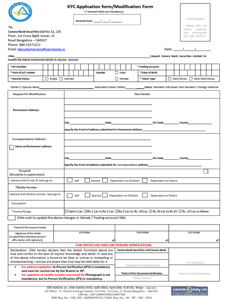 Modification-KYC Form Physical Final-2 | PDF | Government And Personhood