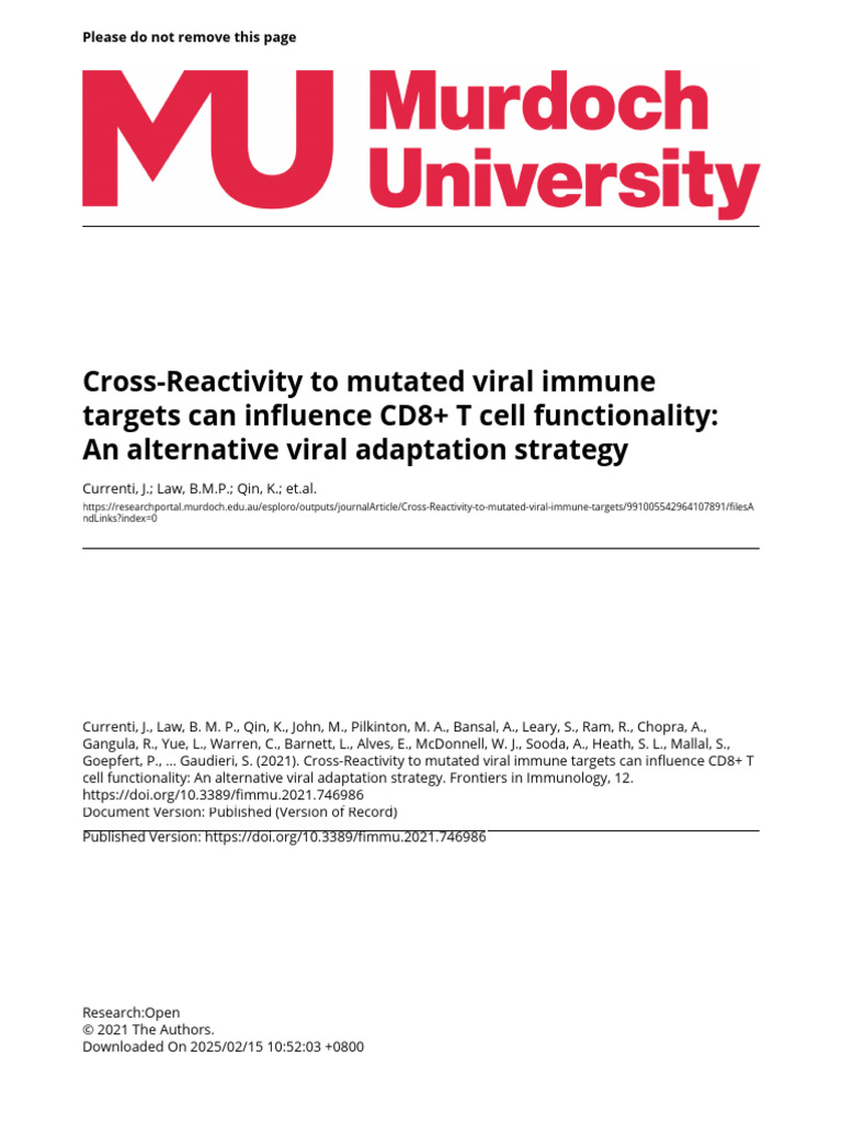 Adaption 20strategyهسis | PDF | Cytotoxic T Cell | T Cell
