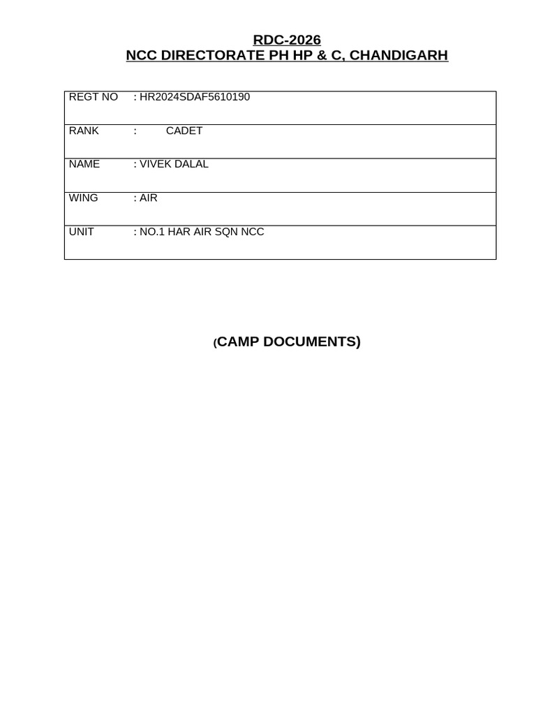 Rdc-2026 Camp Forms (2) Vivek Dalal | PDF | Military Organization