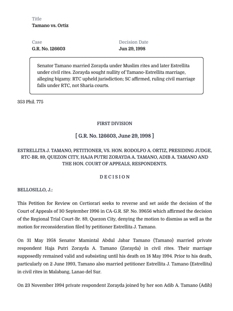 tamano vs ortiz | PDF | Annulment | Jurisdiction