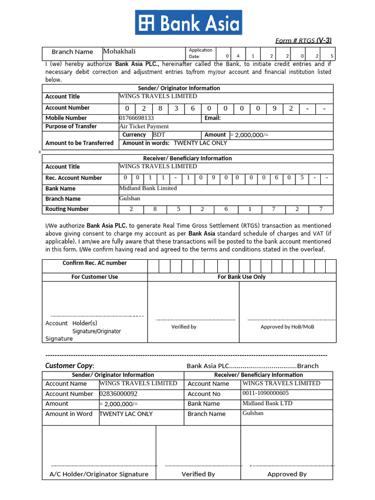 8. RTGS Transfer Request Form Bank Asia to Midland - - - - - - | PDF ...