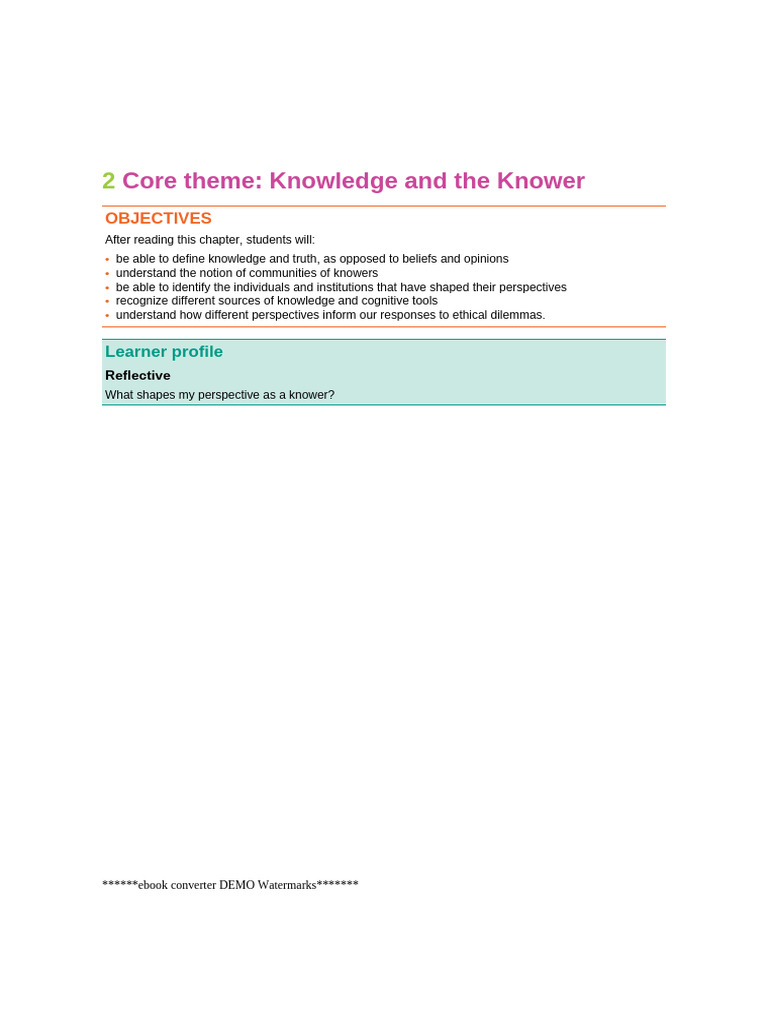ToK - Chapter 2 Core Theme - Knolwedge and The Knower | PDF | Knowledge ...