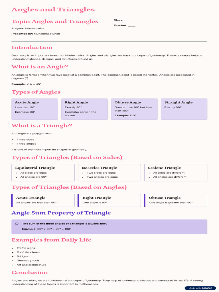 Angles and Triangles (1) | PDF