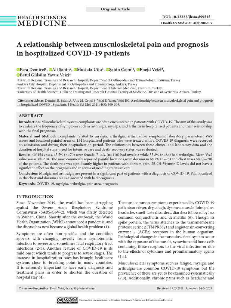 A Relationship Between Musculoskeletal Pain and Prognosis in ...