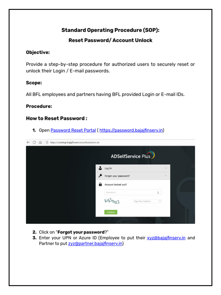 BFL - SOP - Password Reset and Account Unlock | PDF