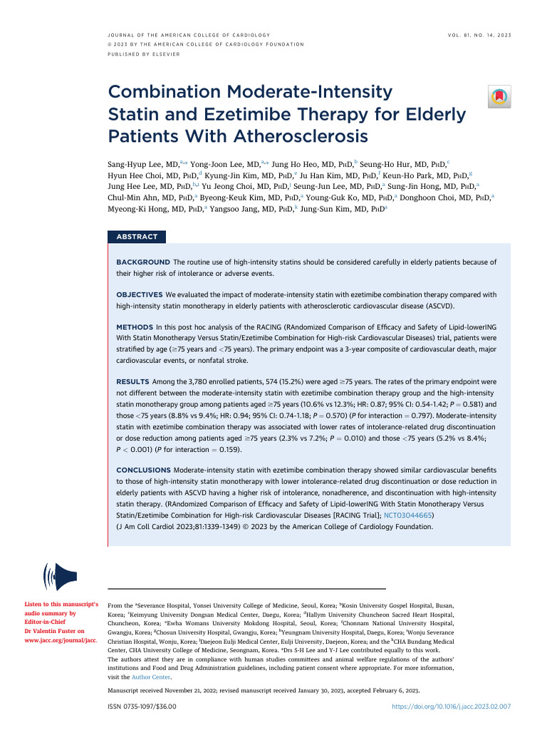 Lee Et Al 2023 Combination Moderate Intensity Statin and Ezetimibe ...