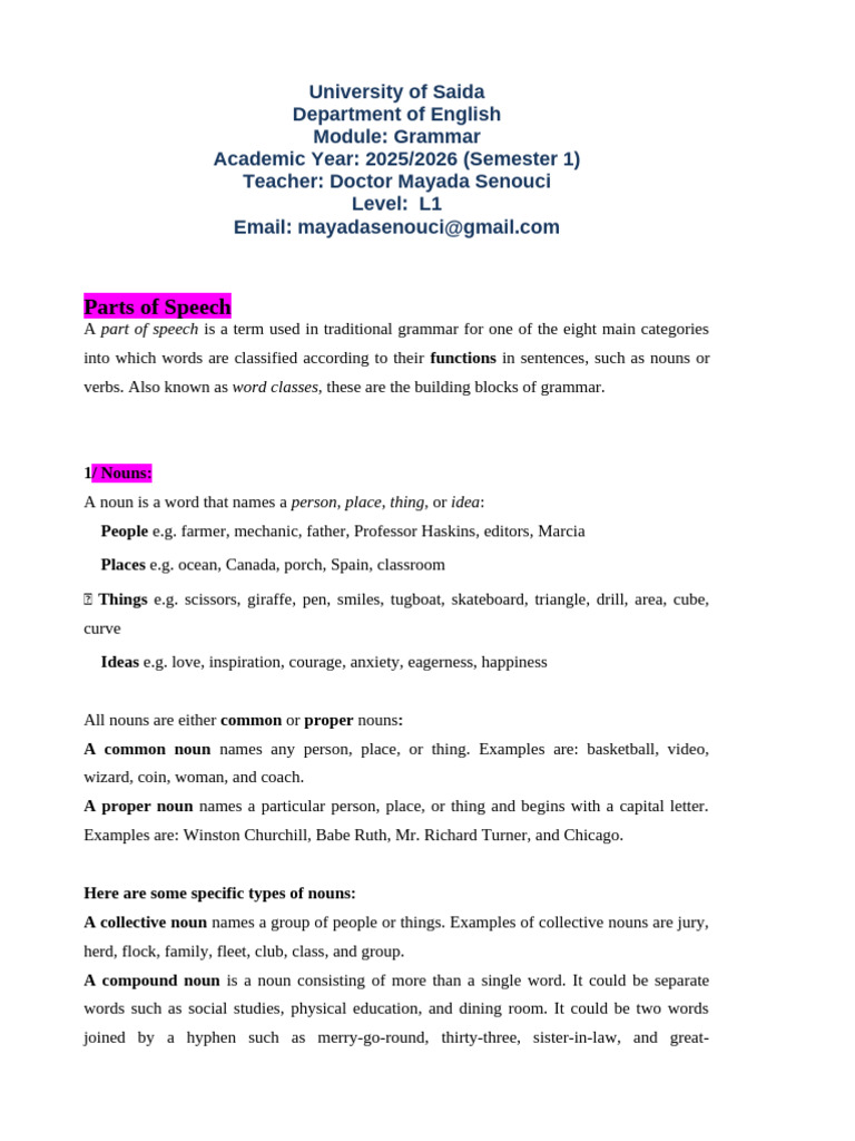 Parts of Speech Lesson | PDF | Adverb | Pronoun