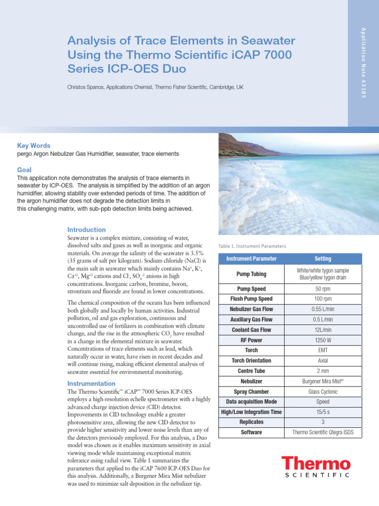 AN 43185 ICP OES Trace Elements Seawater AN43185 EN PDF Detection
