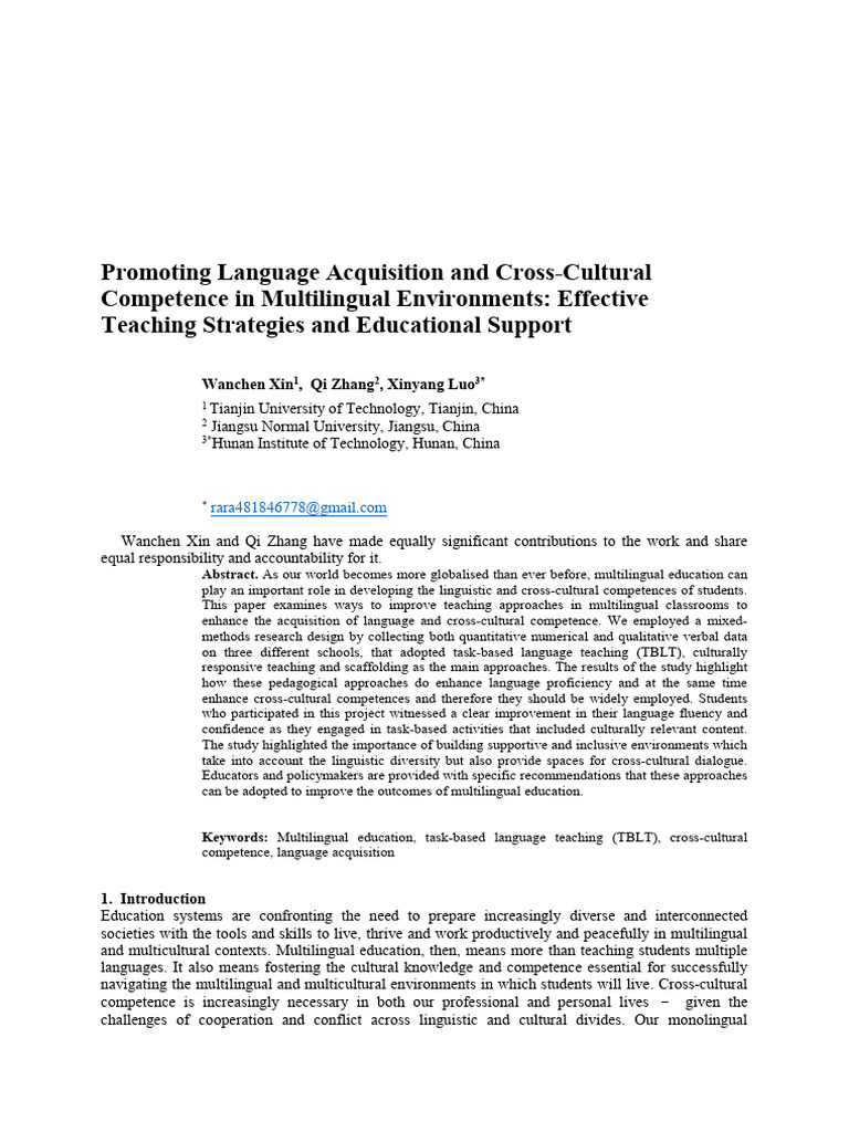 Promoting Language Acquisition and Cross-Cultural Competence in ...