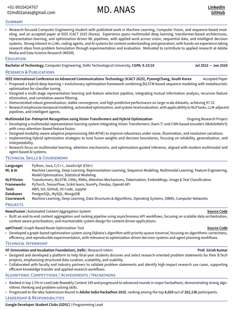 Md Anas Adobe Research Intern | PDF | Machine Learning | Deep Learning