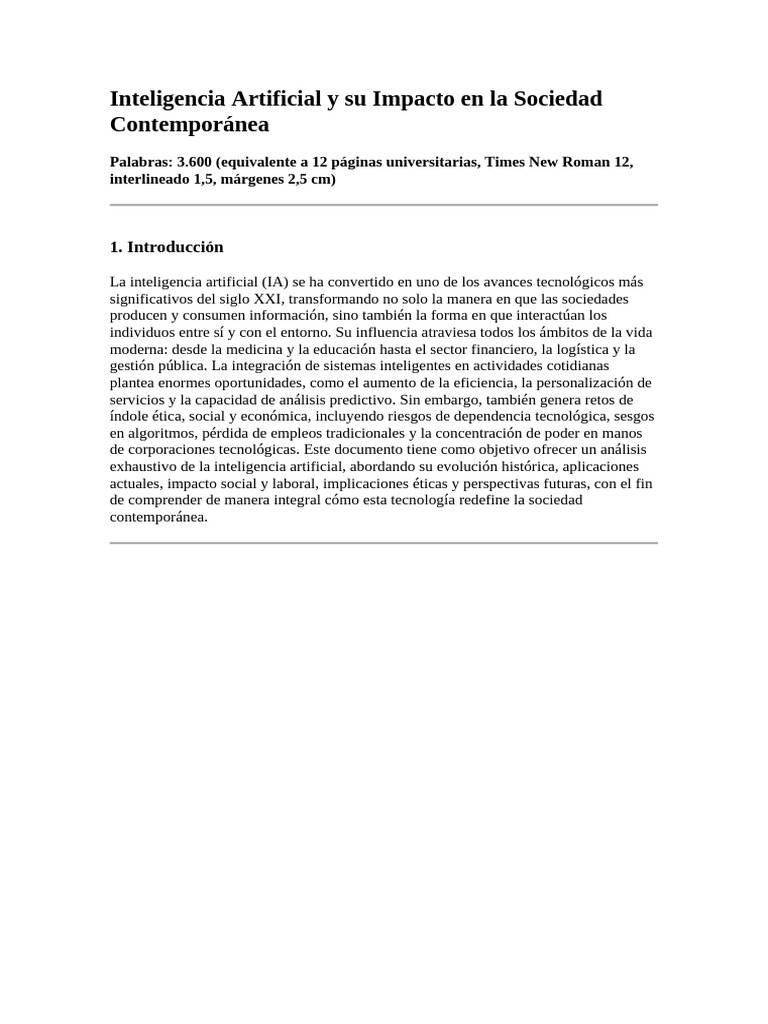 Inteligencia Artificial y Su Impacto en La Sociedad Contemporánea | PDF ...