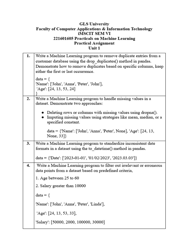 Unit 1 ML Practical Assignment.docx | PDF | Comma Separated Values ...