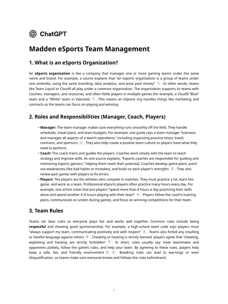 Madden ESports Team Management | PDF | Sports | American Football
