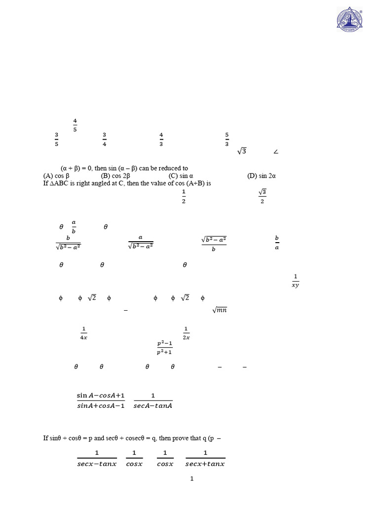 S5 Math Ch8 Introduction to Trigonometry WS1 | PDF | Trigonometry ...