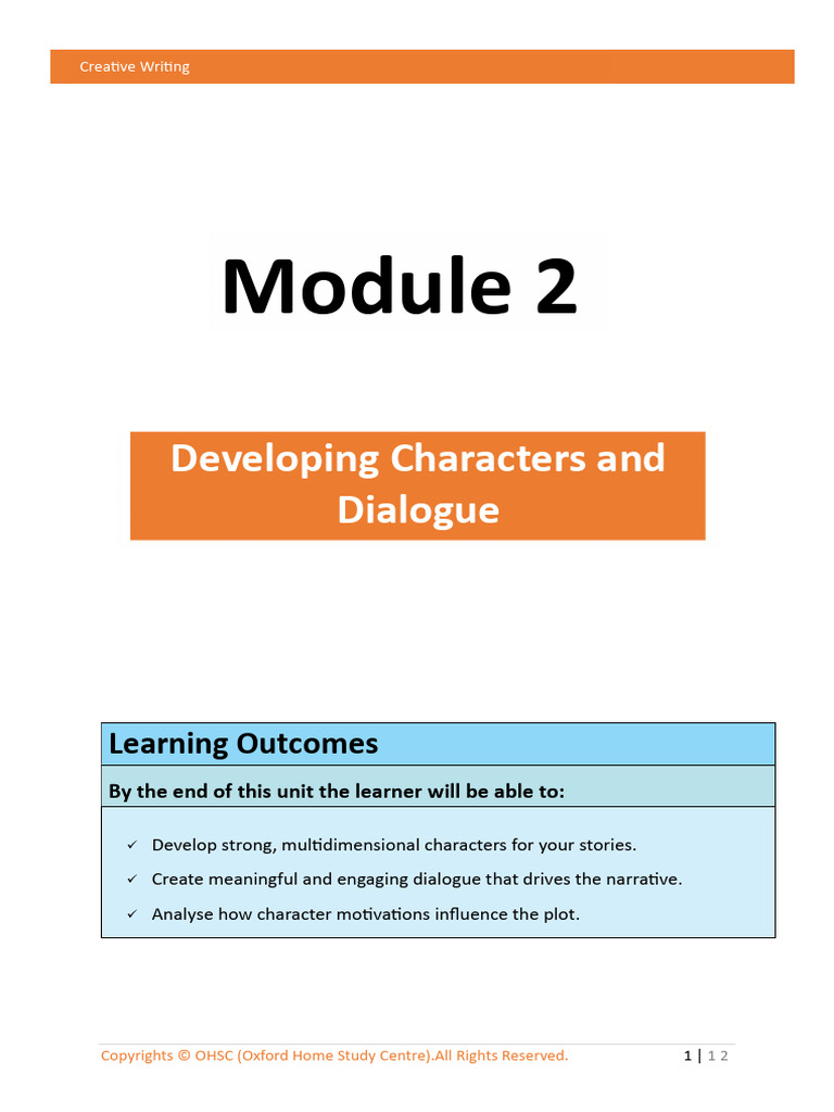 1741351883module 2 Developing Characters and Dialogue | PDF | Narrative