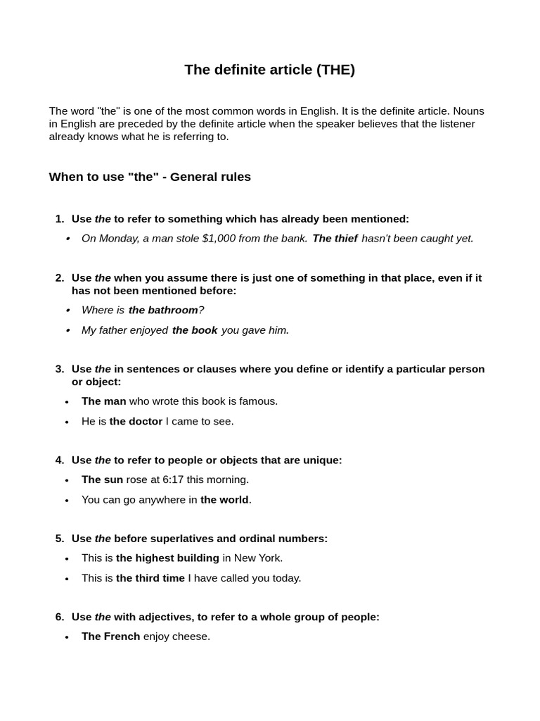 The Definite Article | PDF | English Language | Linguistics