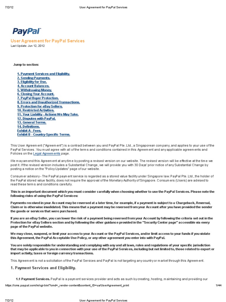 User Agreement For PayPal Services | PDF | Pay Pal | E Bay