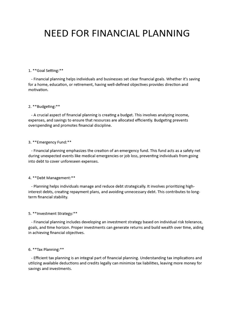NEED FOR FINANCIAL PLANNING | PDF | Expense | Taxes