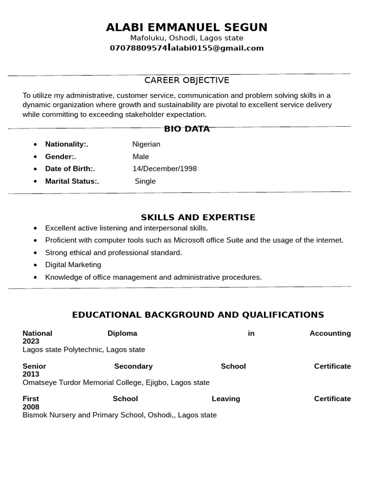 Emmanuel CV | PDF | Business | Computing
