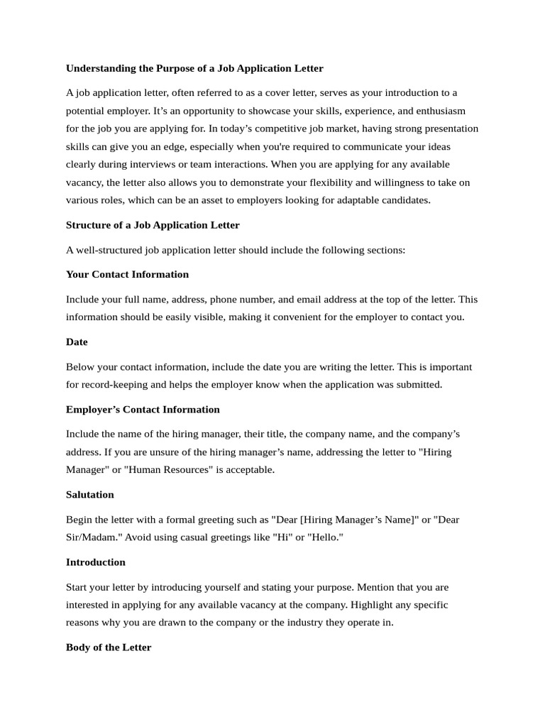 10 Examples of A Job Application Letter For Any Available Vacancy | PDF ...
