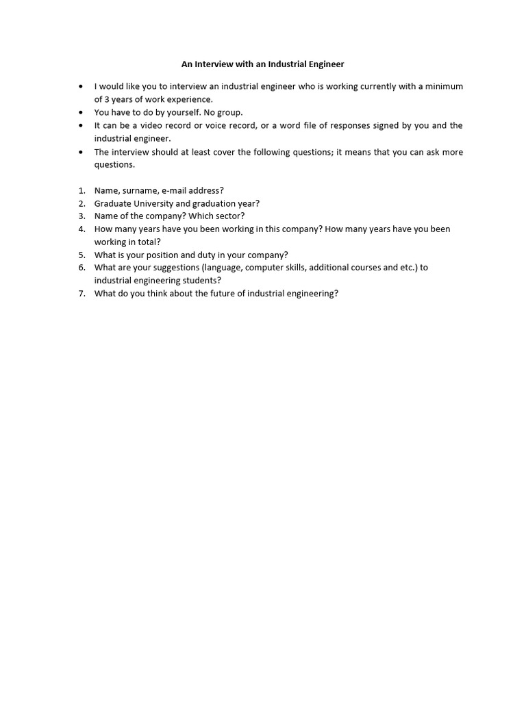 Interview With Industrial Engineer | PDF