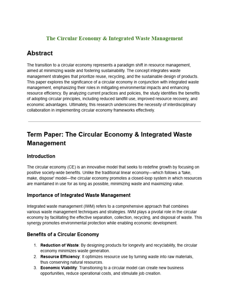 The Circular Economy & Integrated Waste Management | PDF | Waste ...