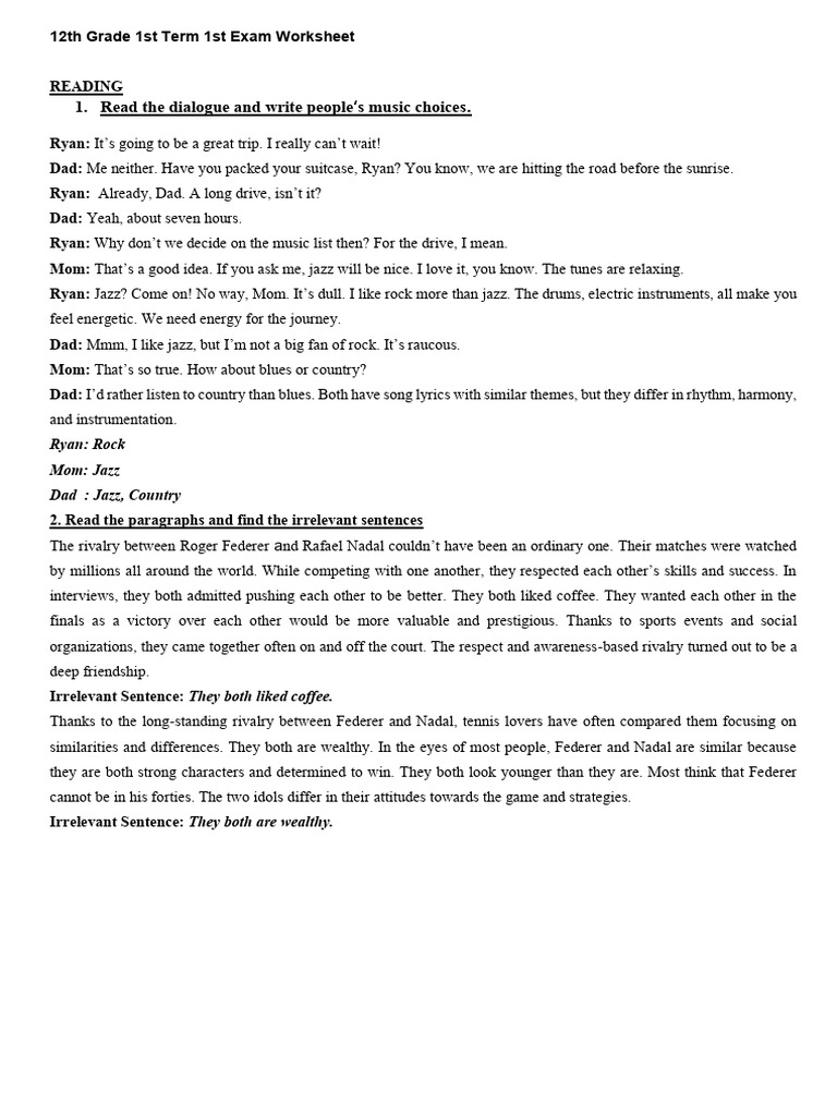 12th Grade 1st Term 1st Exam. | PDF | Roger Federer | Jazz