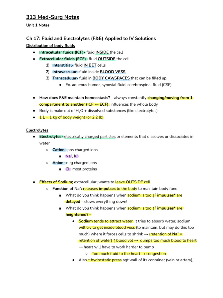 313 Unit 1 Notes | PDF | Anemia | Coronary Artery Bypass Surgery