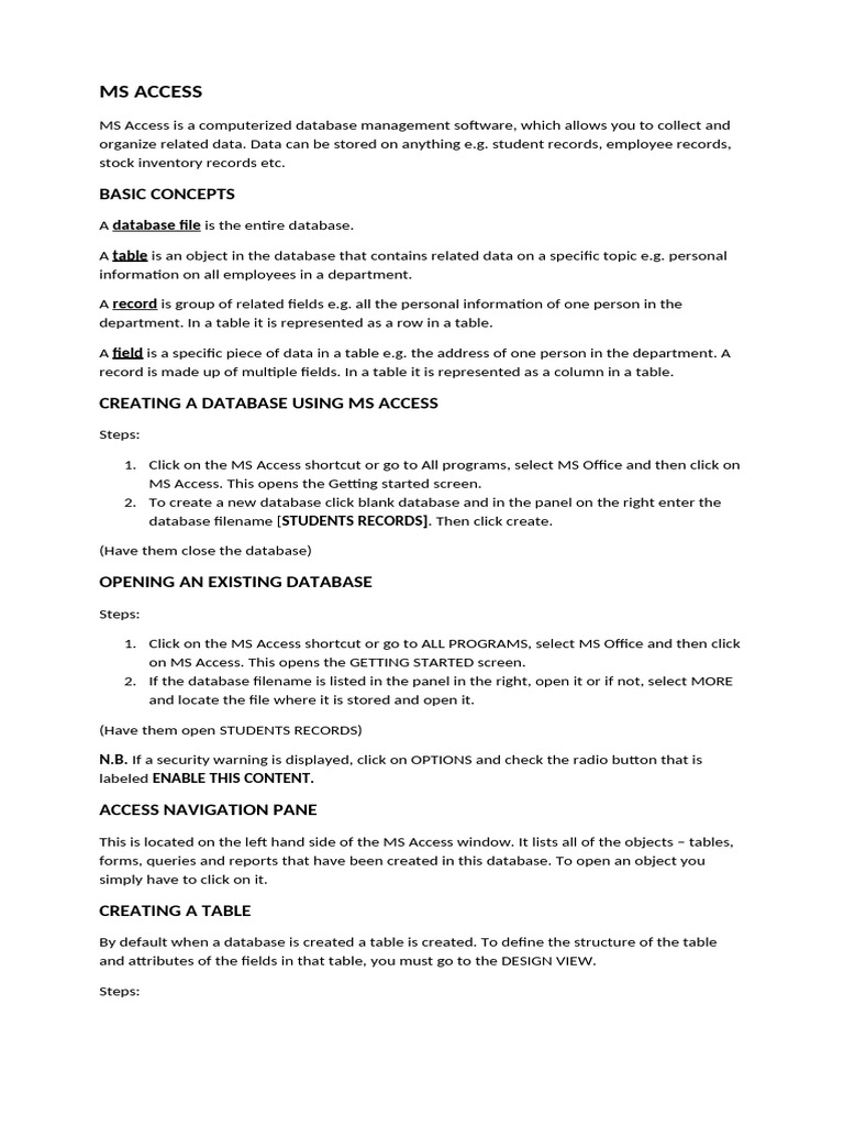 Ms Access Tutorial | PDF | Microsoft Access | Databases
