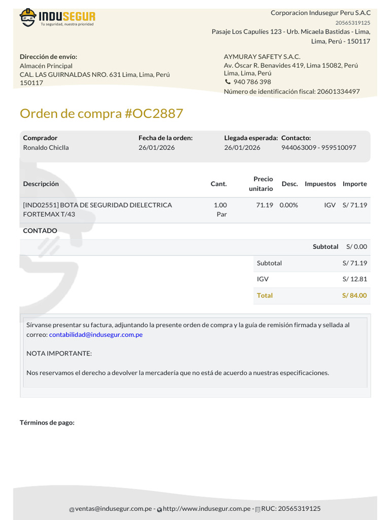 Orden de Compra - OC2887 | PDF