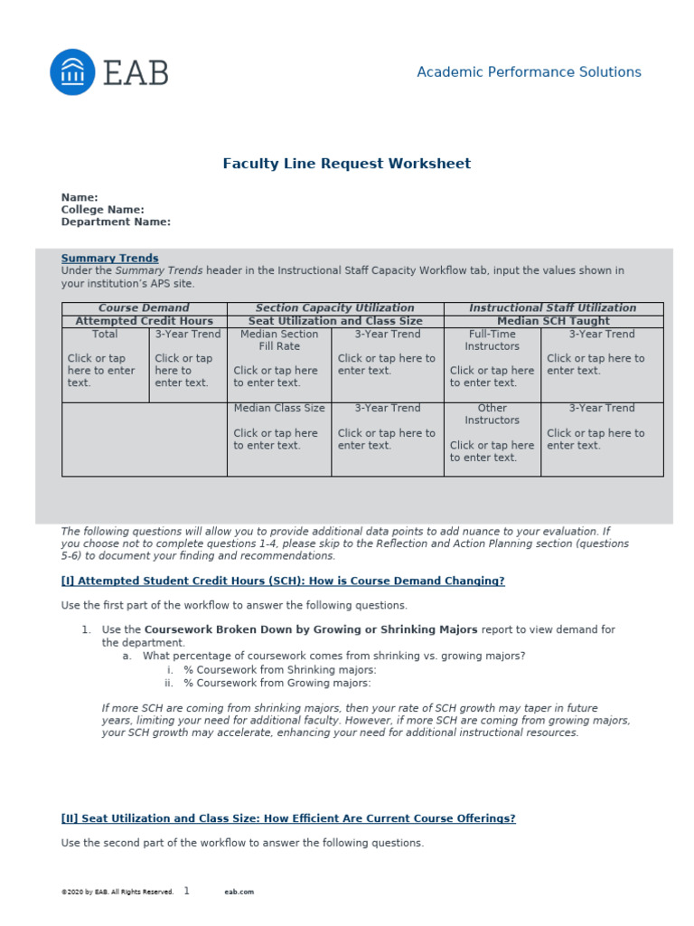Faculty Line Request Worksheet | PDF | Course Credit