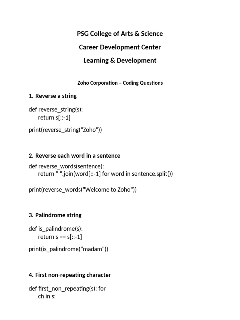Zoho Coding Questions - Interview Preparation Document | PDF | Chess ...
