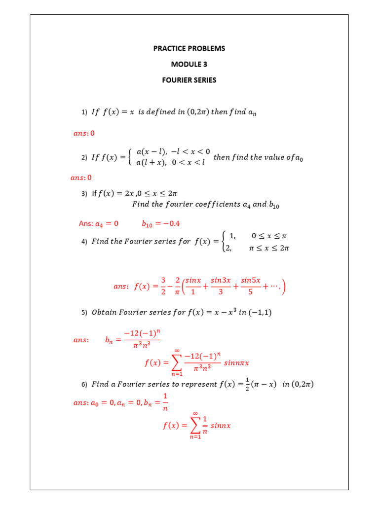 Practice Problems - Fourier Series | PDF