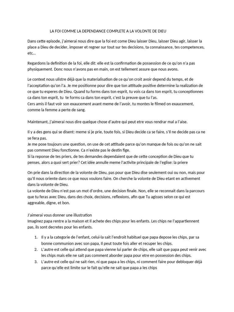 La Foi Comme La Dependance Complete A La Volonte de Dieu | PDF | Dieu