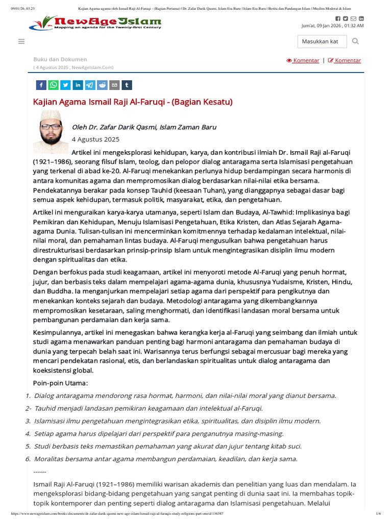 Kajian Agama Ismail Raji Al-Faruqi - (Bagian Kesatu) : Oleh Dr. Zafar ...