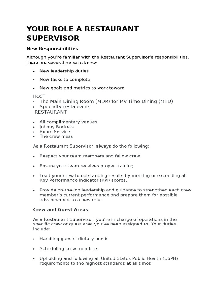 Your Role A Restaurant Supervisor | PDF | Food Allergy | Food Intolerance