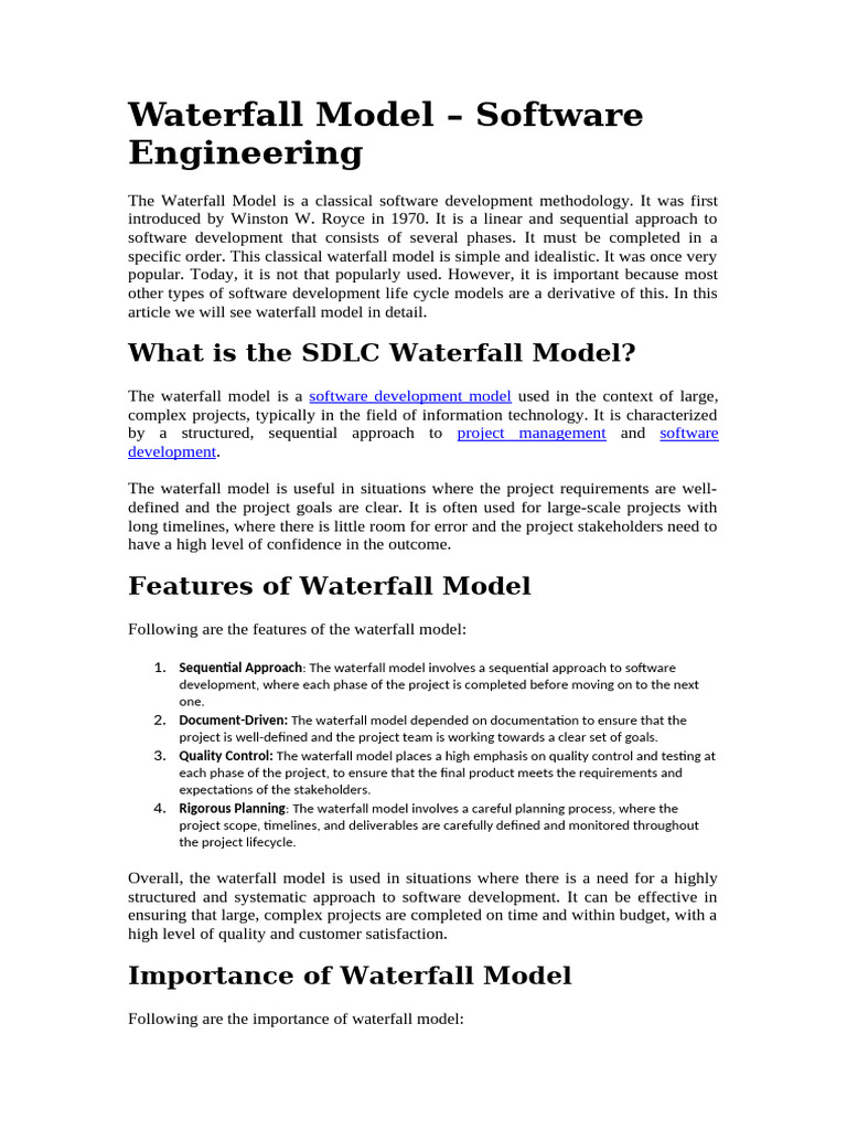Waterfall Model - Software Engineering | PDF | Software Development ...