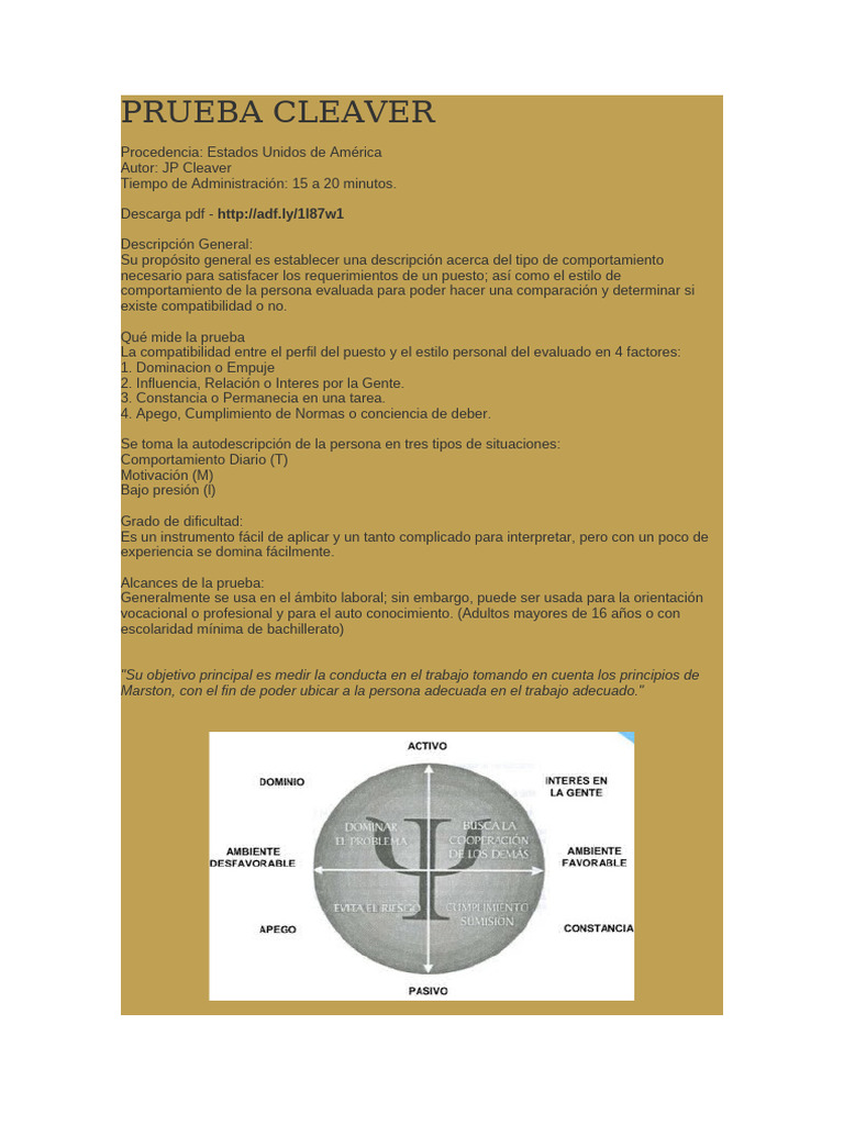 Manual de Aplicación Prueba Psicometrica Cleaver | PDF | Teoría de ...
