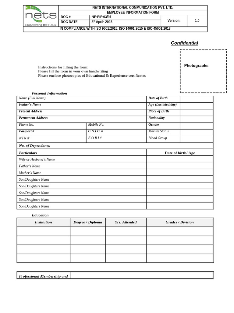 Employee Information Form | PDF