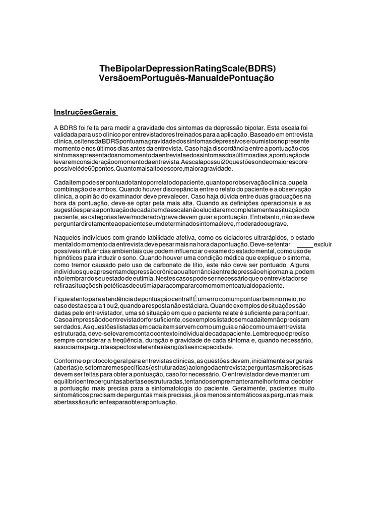 The Bipolar Depression Rating Scale (BDRS) | PDF | Depressão ...