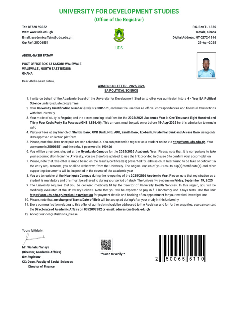 My Admission Letter | PDF