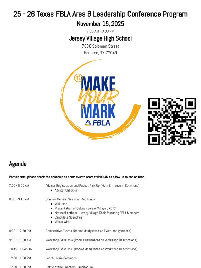 25-26 Texas FBLA Area 8 Conference Program | PDF