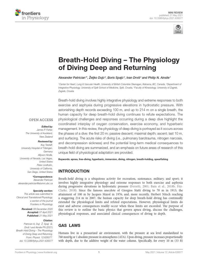 Breath-Hold Diving – the Physiology of Diving Deep and Returning | PDF ...