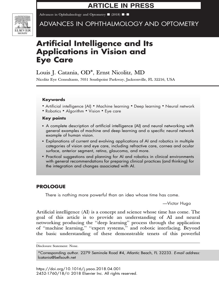 Artificial Intelligence and Its Applications in Vision and Eye Care ...