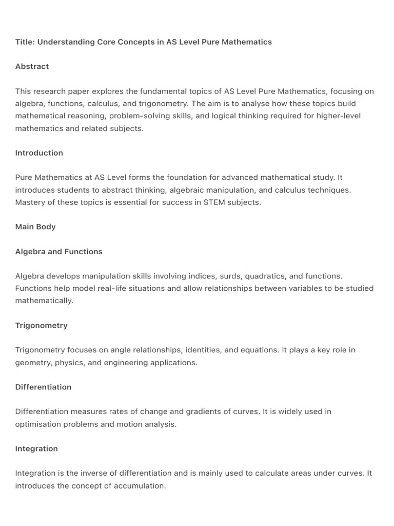 Title - Understanding Core Concepts in As Level Pure Mathematics | PDF ...