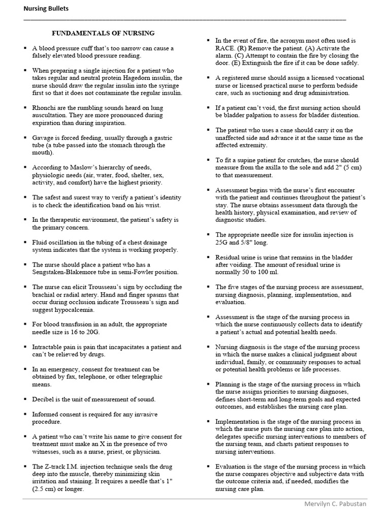 Fundamentals of Nursing Bullets | PDF | Physical Examination ...