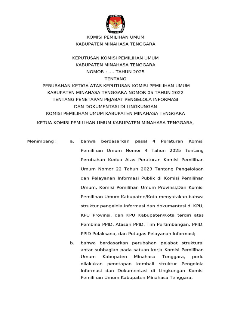 Draft SK Ppid No Tahun 2025 Perubahan | PDF