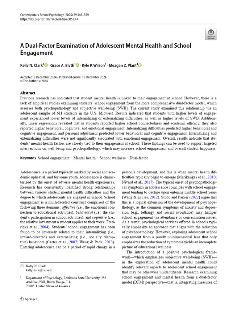 A Dual-Factor Examination of Adolescent Mental Health and School ...