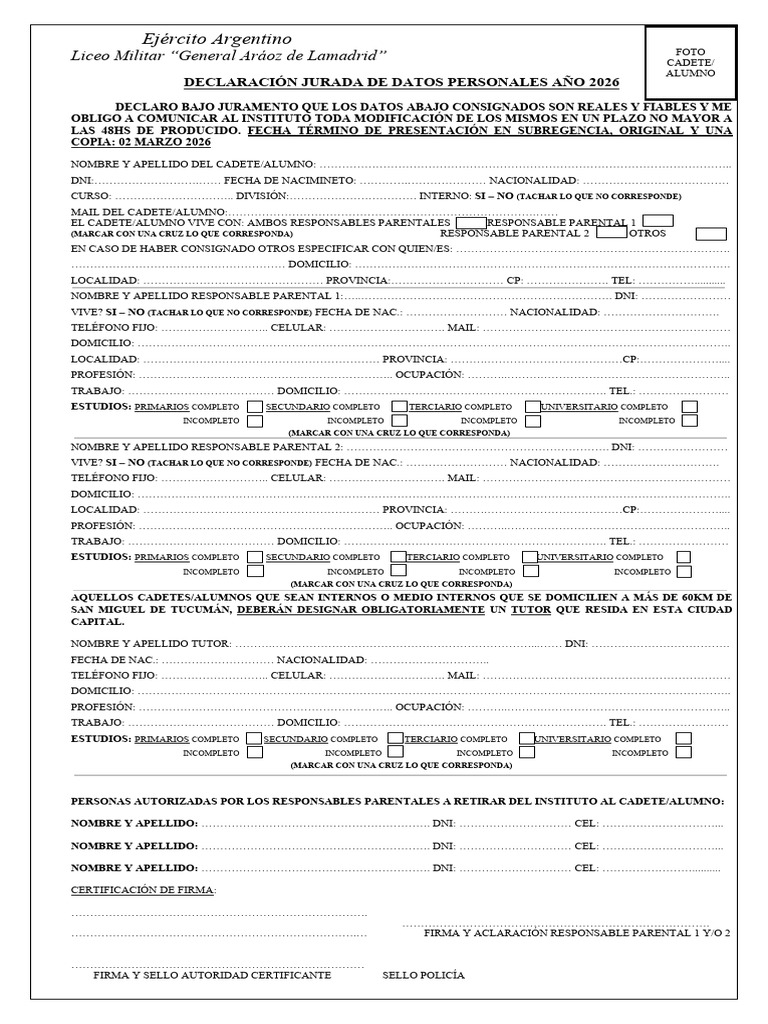 Declaración Jurada de Datos Personales (2026) | PDF | Argentina